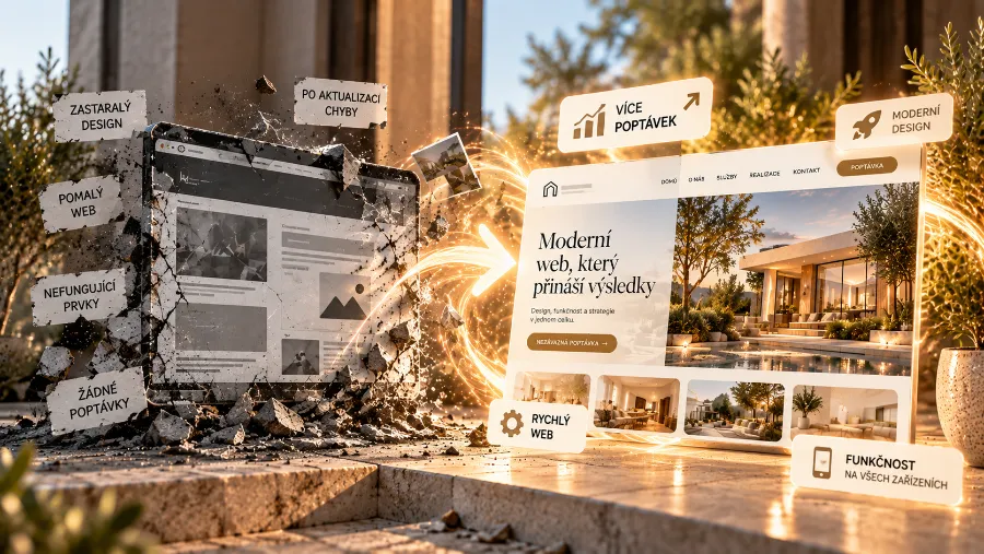 Zastaralý web se mění na moderní web, který přináší poptávky