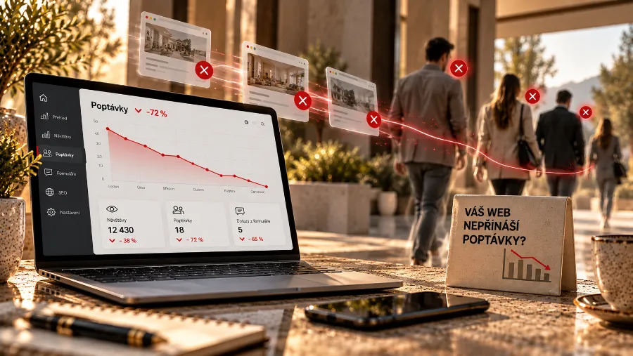 Klesající graf poptávek a zákazníci odcházející od webu