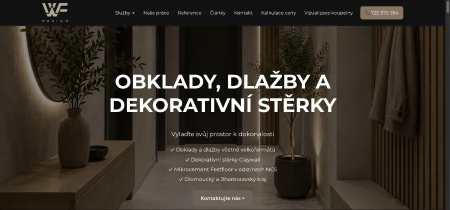 Úvodní stránka webu wfdesign.cz po přestavbě