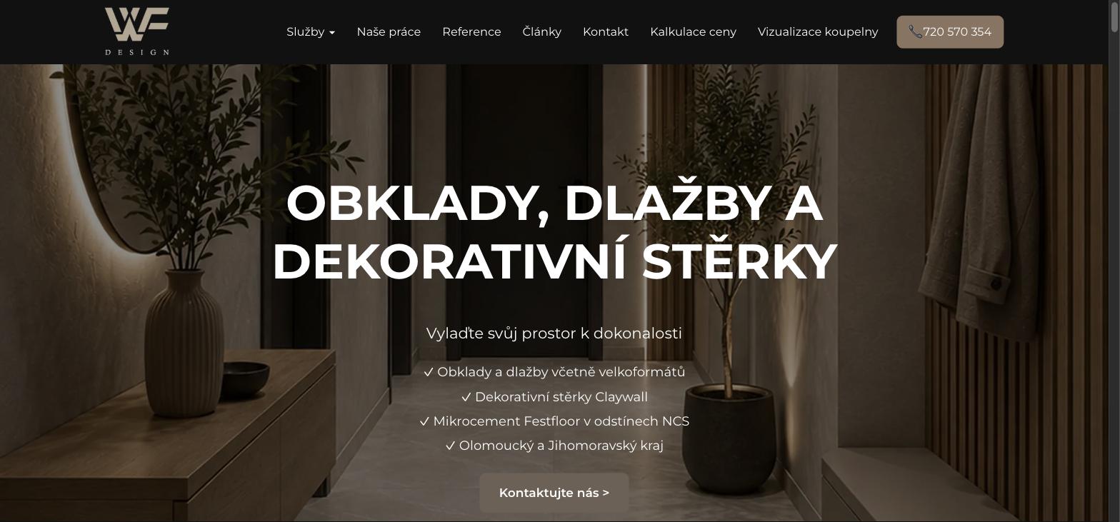 Úvodní stránka webu wfdesign.cz po přestavbě